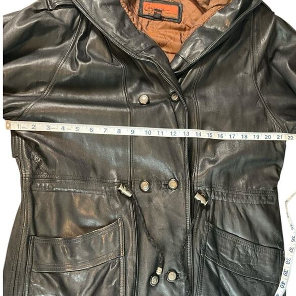 Vintage Hooded Cayenne 100% Leather Jacket 1990's Drawstring Waist SZ Small Men - Picture 10 of 12